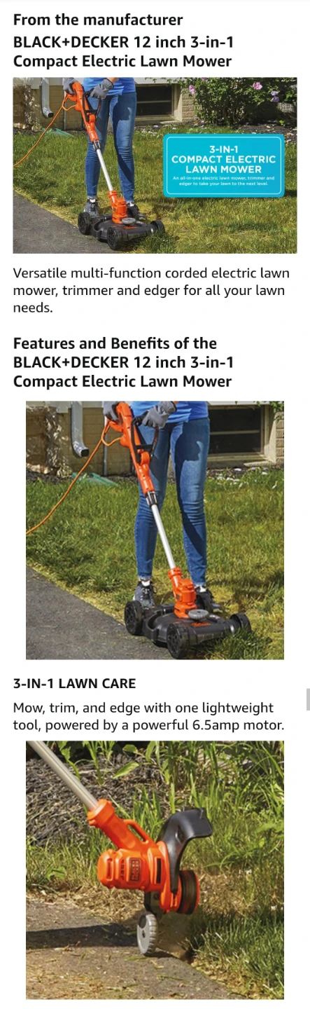 BLACK+DECKER 3-in-1 Electric Lawn Mower and Trimmer - photo 5