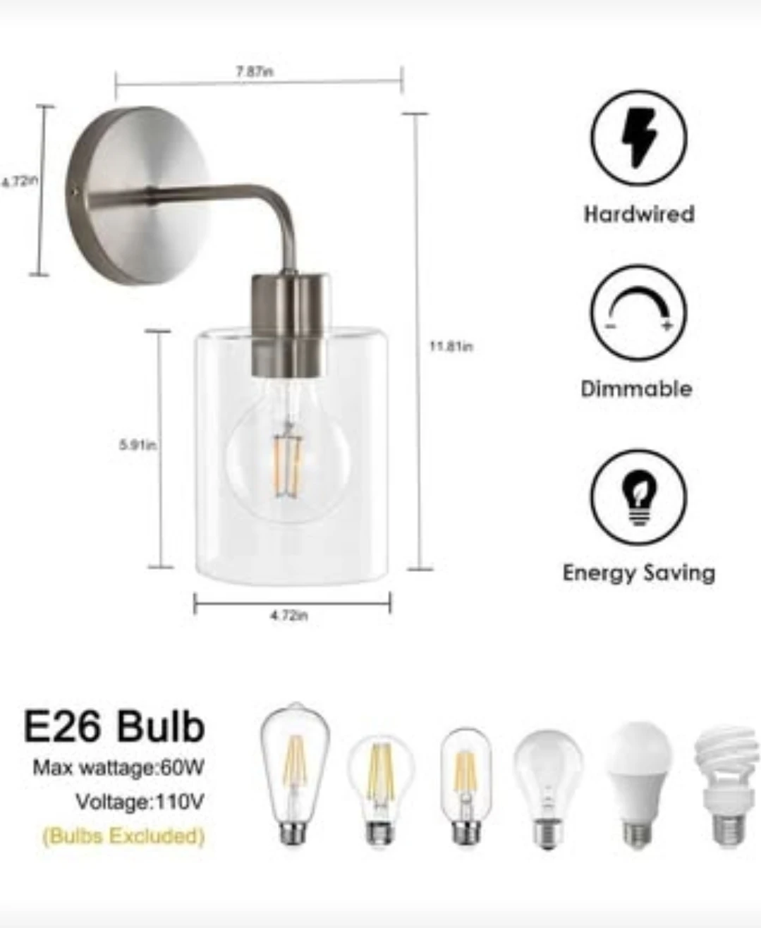 2 Pack Brushed Nickel Wall Sconces - photo 2