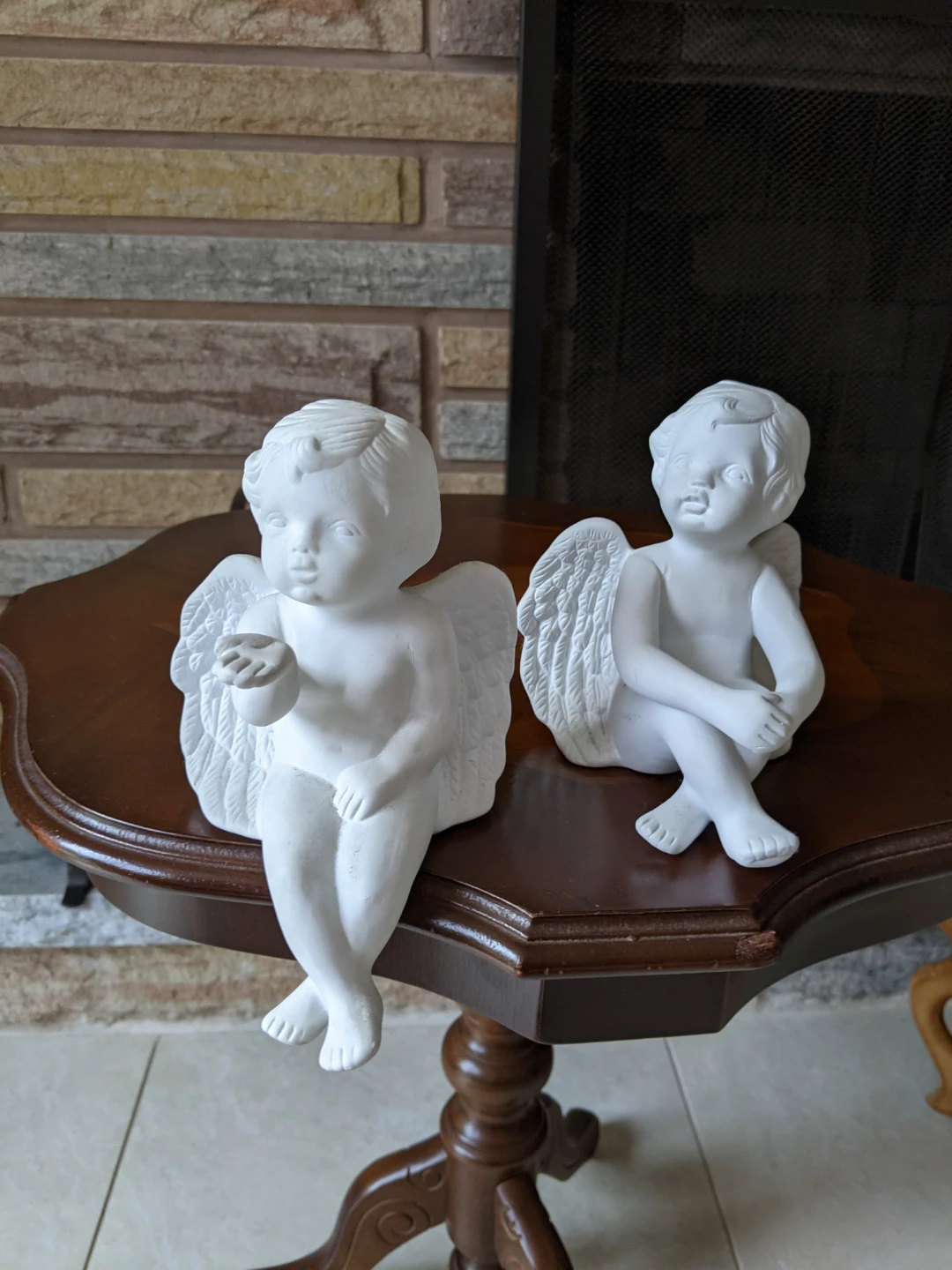 2X White Ceramic Cherub Figurine