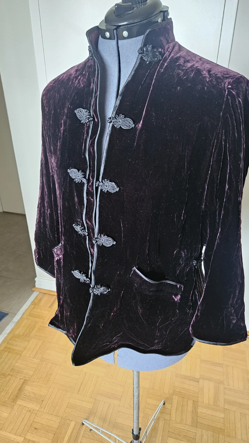 Burgundy Velvet Mandarin Jacket (Handmade)