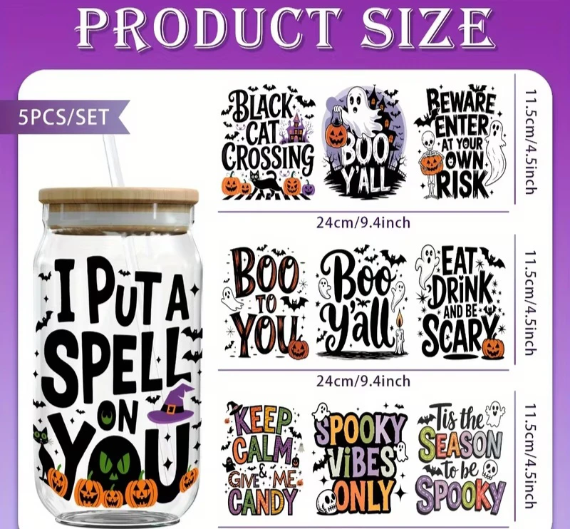 Halloween Tumbler Decals - 5 Designs