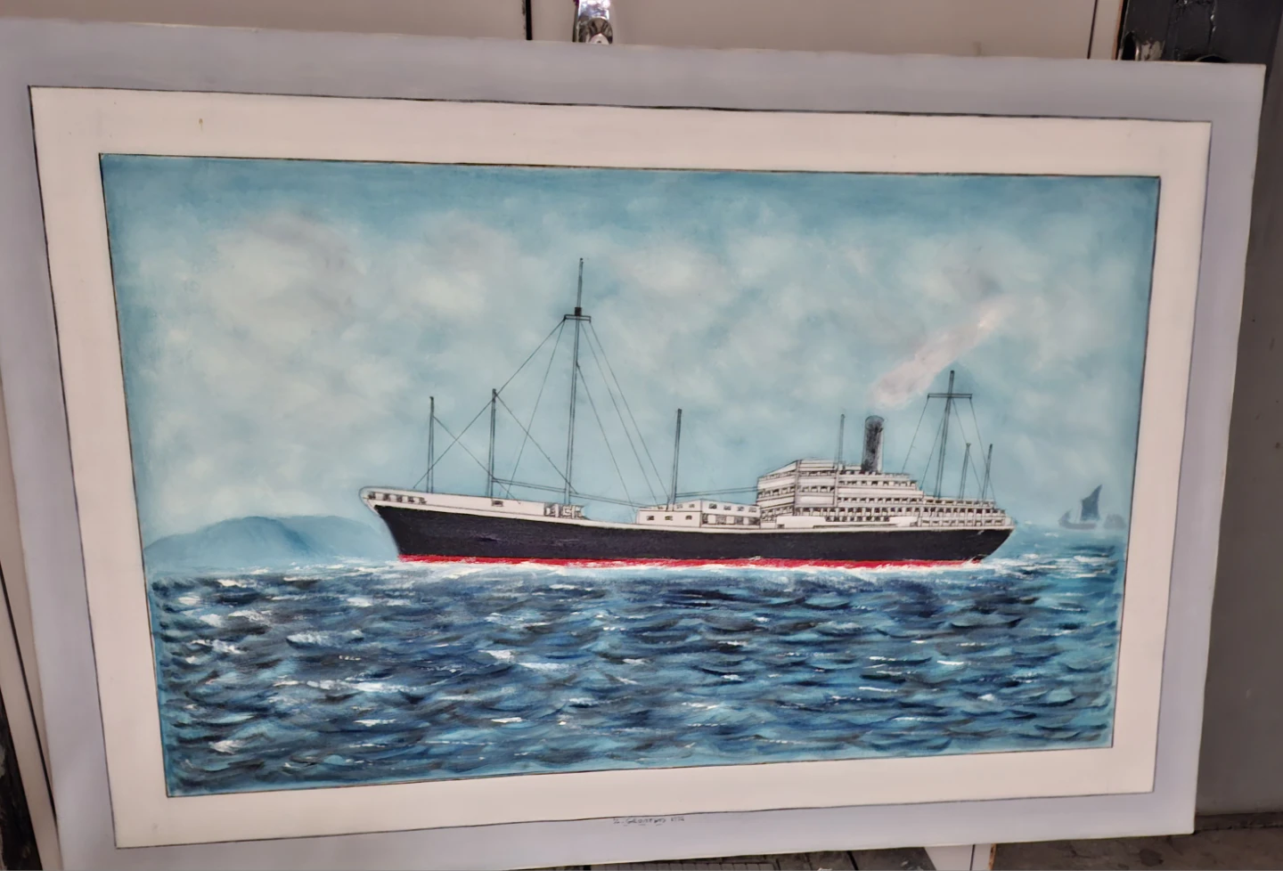 Framed Ship Oil Painting 🏈