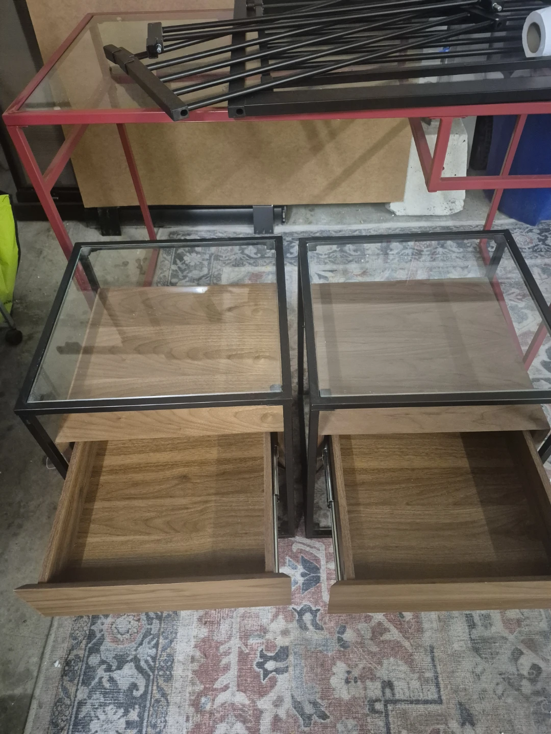 Set of Two Glass and Wood Nightstands - photo 2