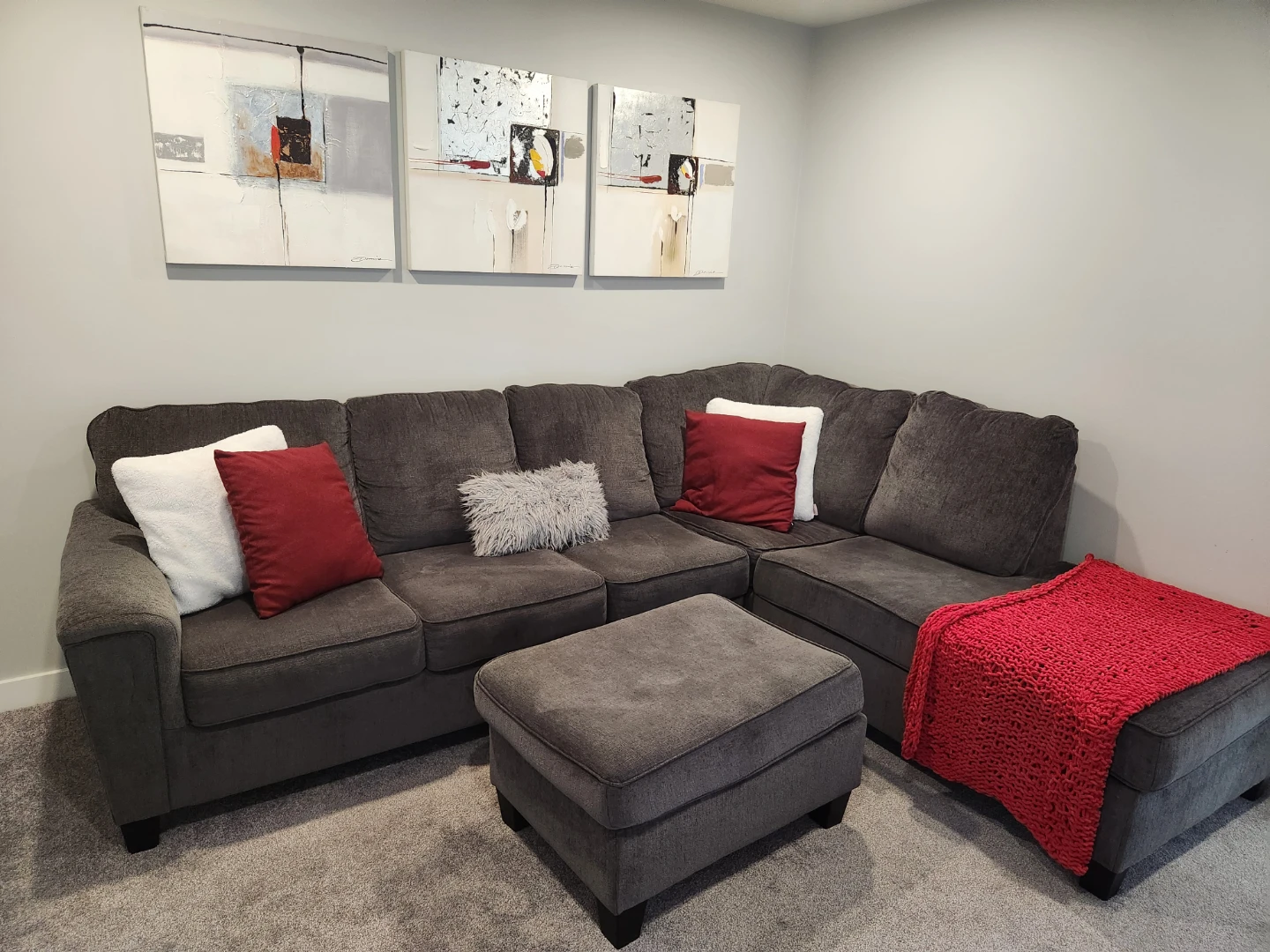 Dark Grey Sectional Sofa with Matching Ottoman