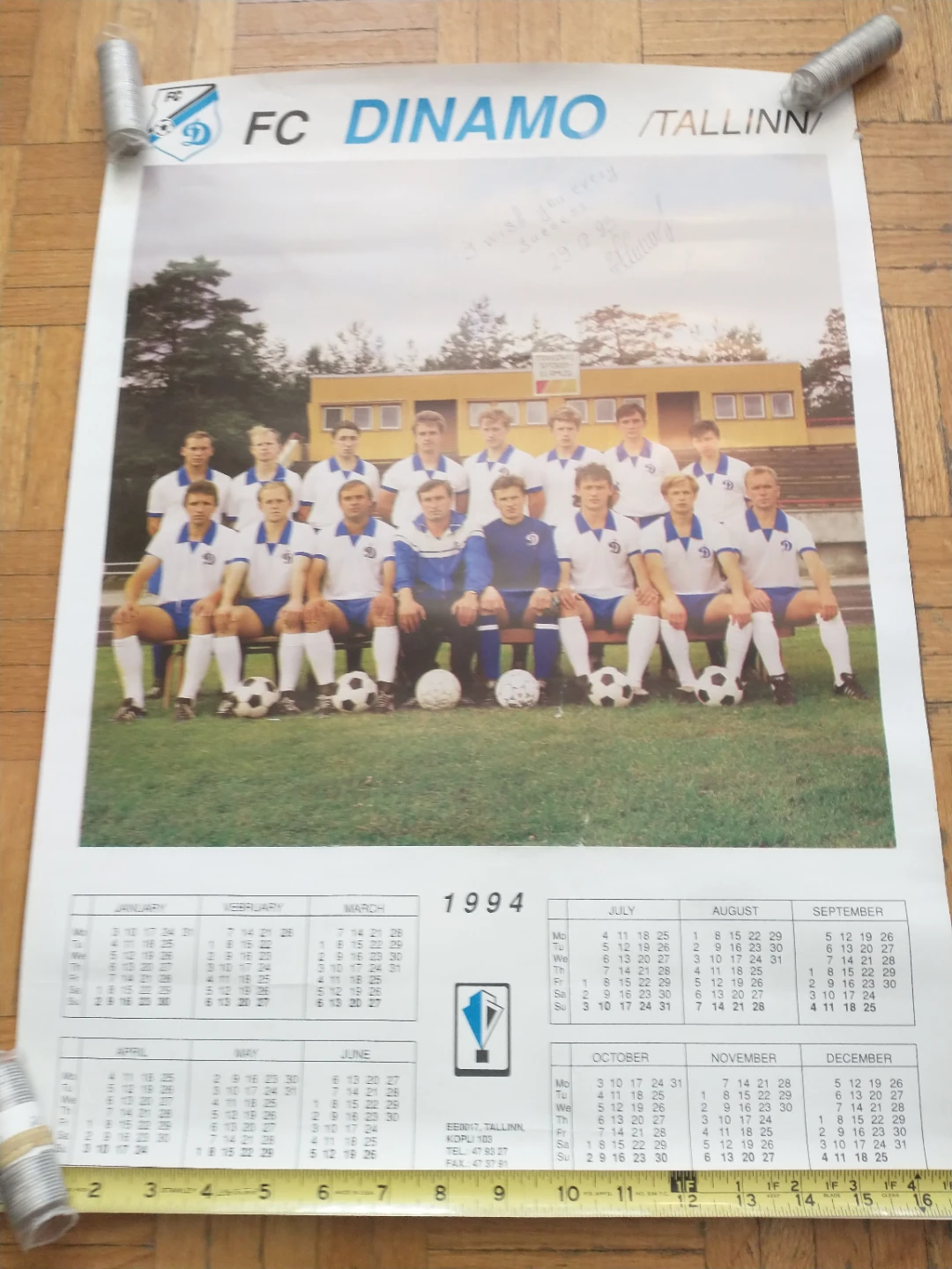 1994 FC Dinamo Tallinn 17 x 23 1/2" Team Picture Calendar Poster - photo 4