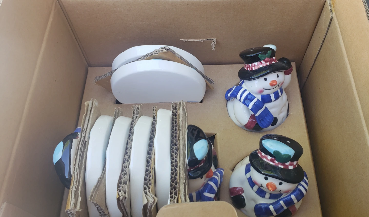 Ceramic Snowman Coaster Set with salt n pepper shakers