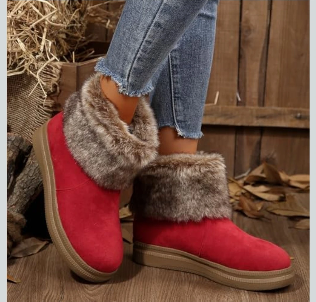 Size 37 Women Winter Snow Boots Faux Fur Lined Red - photo 2