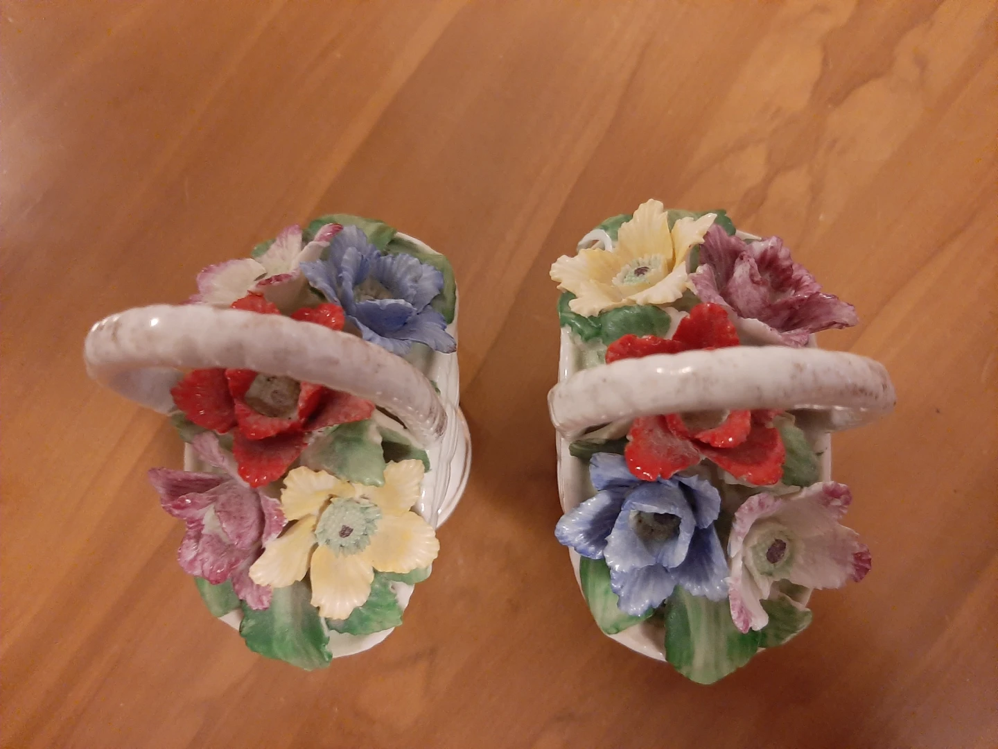 Pair of Vintage Porcelain Floral Basket