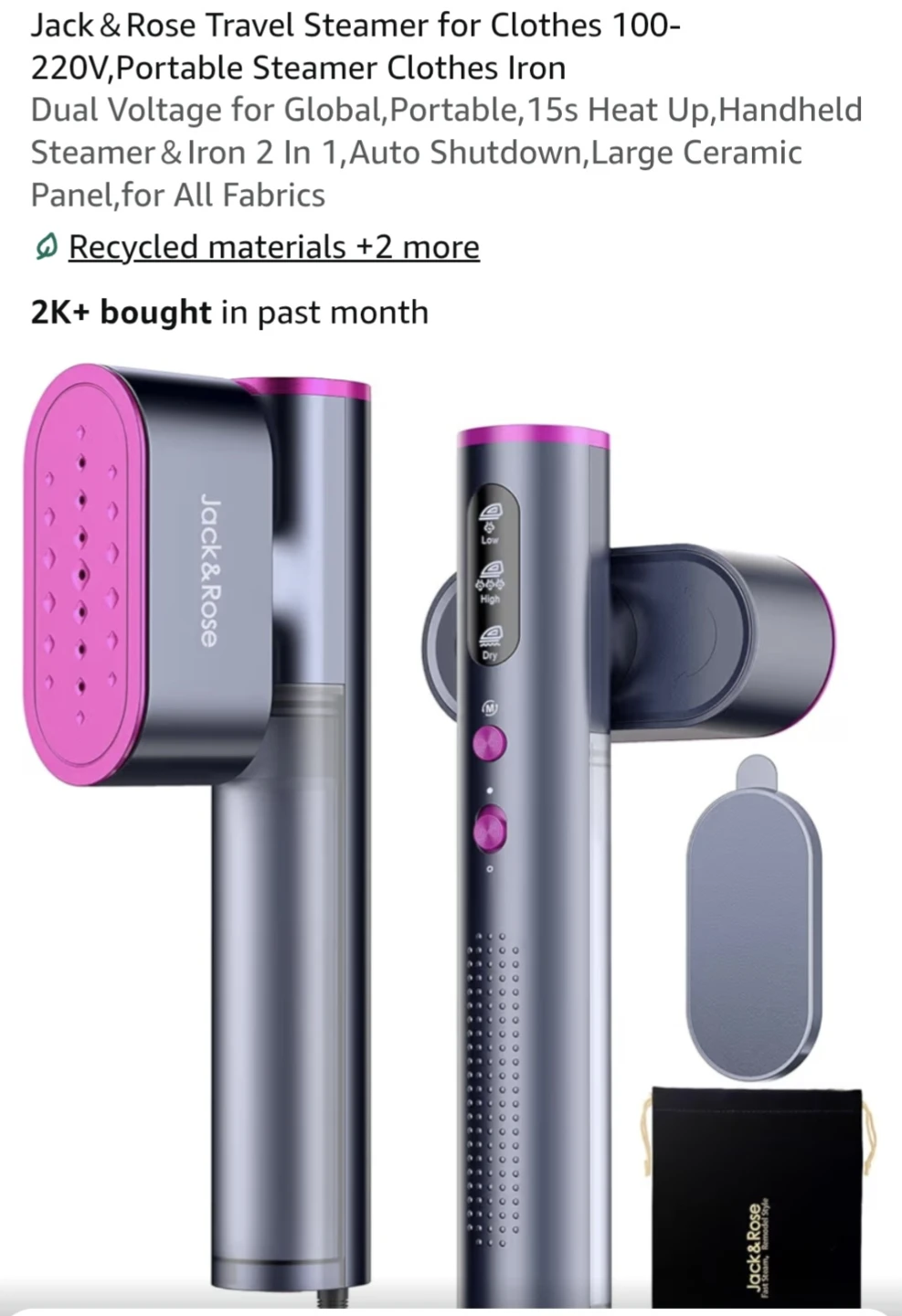 Jack & Rose Purple Travel Clothes Steamer