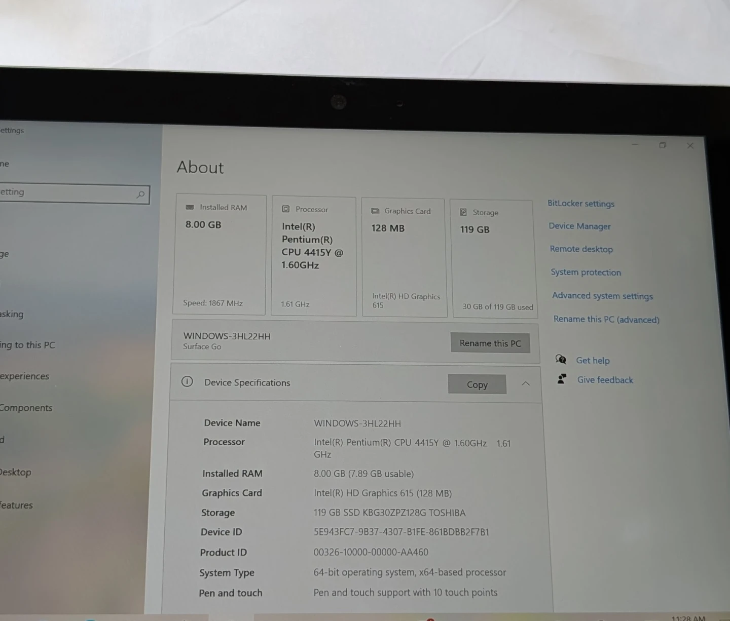 NICE MICROSOFT SURFACE GO  WINDOWS TABLET 8GB RAM 128GB STORAGE - photo 2