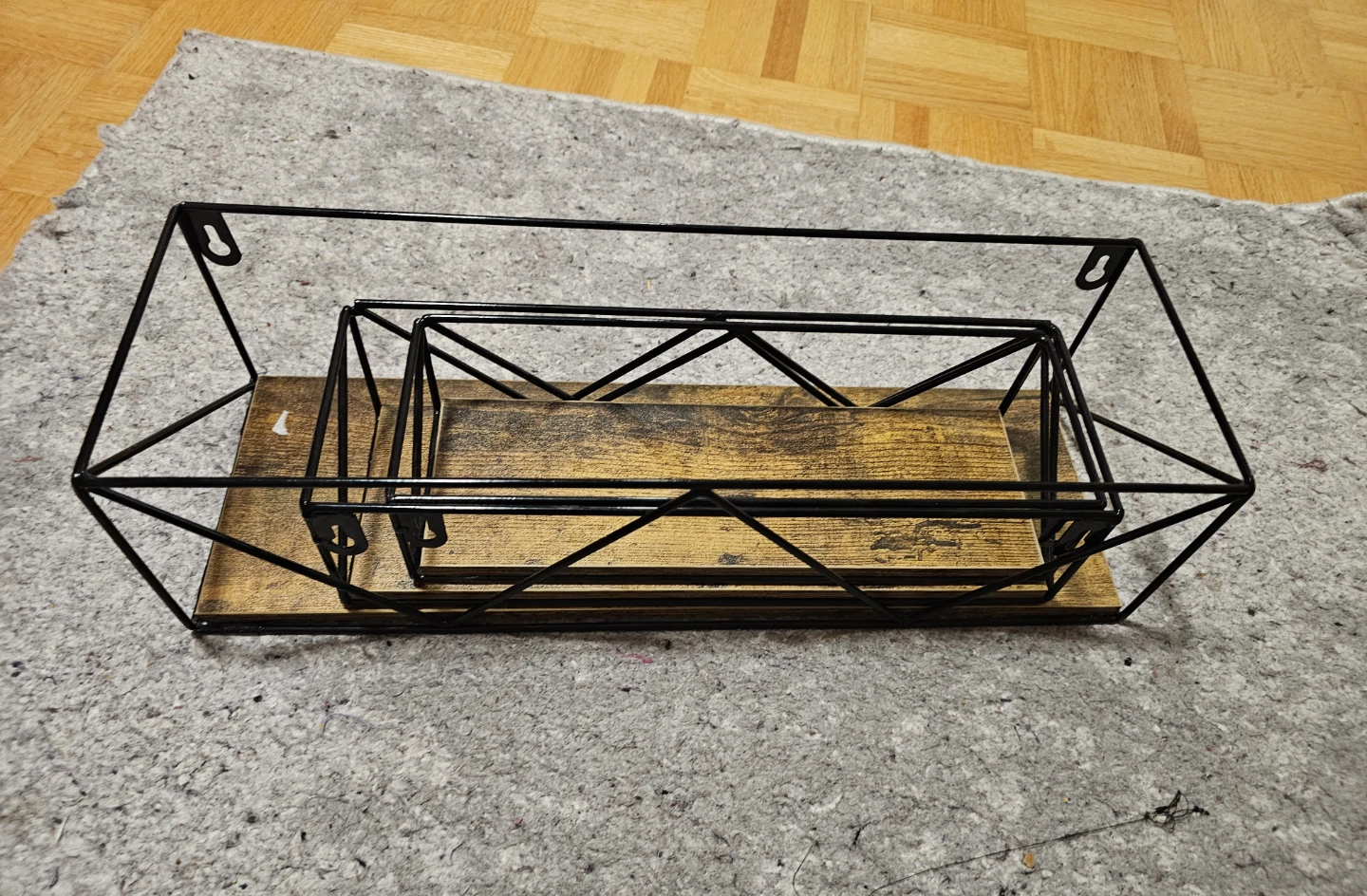 Black floating Metal Shelf with Wood Accent - photo 4