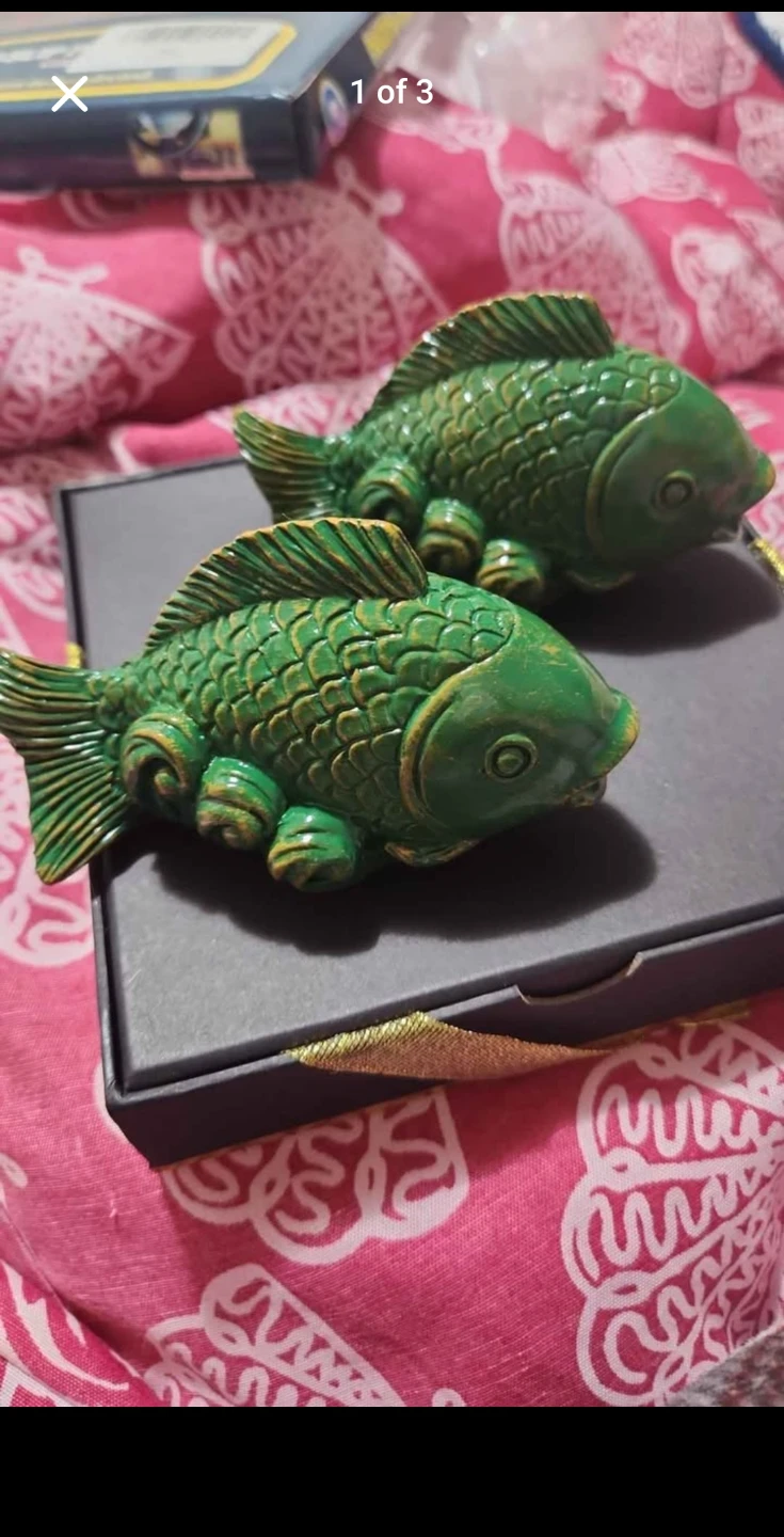Set of Two Decorative Green Fish Figurines