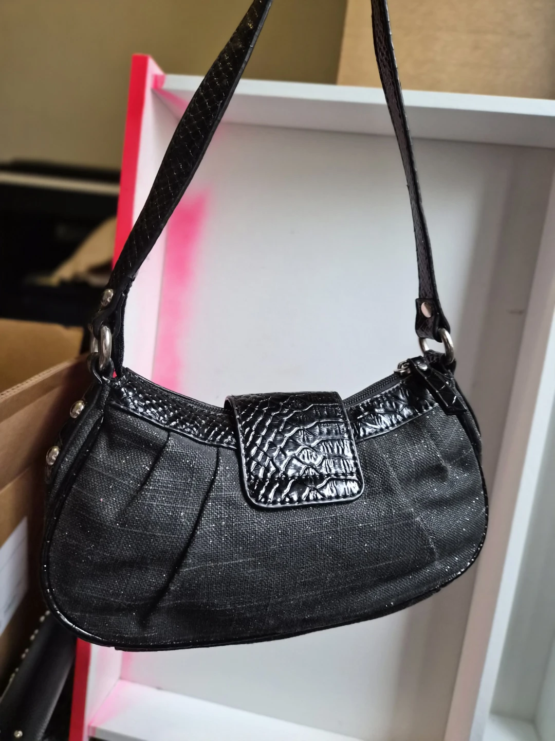 2000s Black Shimmer Shoulder Bag - photo 2