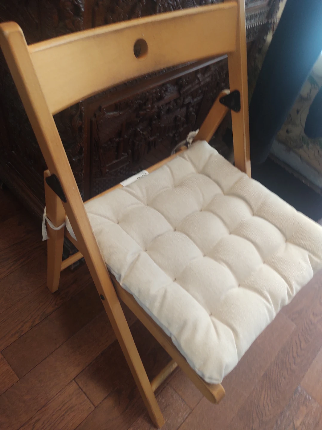 Wooden Folding Chair with Cream Cushion