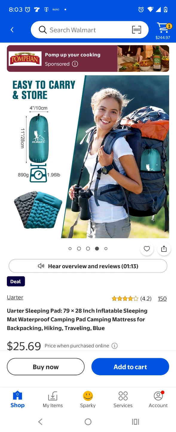 Uarter Inflatable Sleeping Pad Blue - photo 5