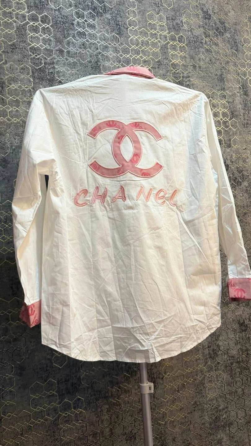 Chanel White and Pink Long Sleeve Button-Up Shirt - photo 2