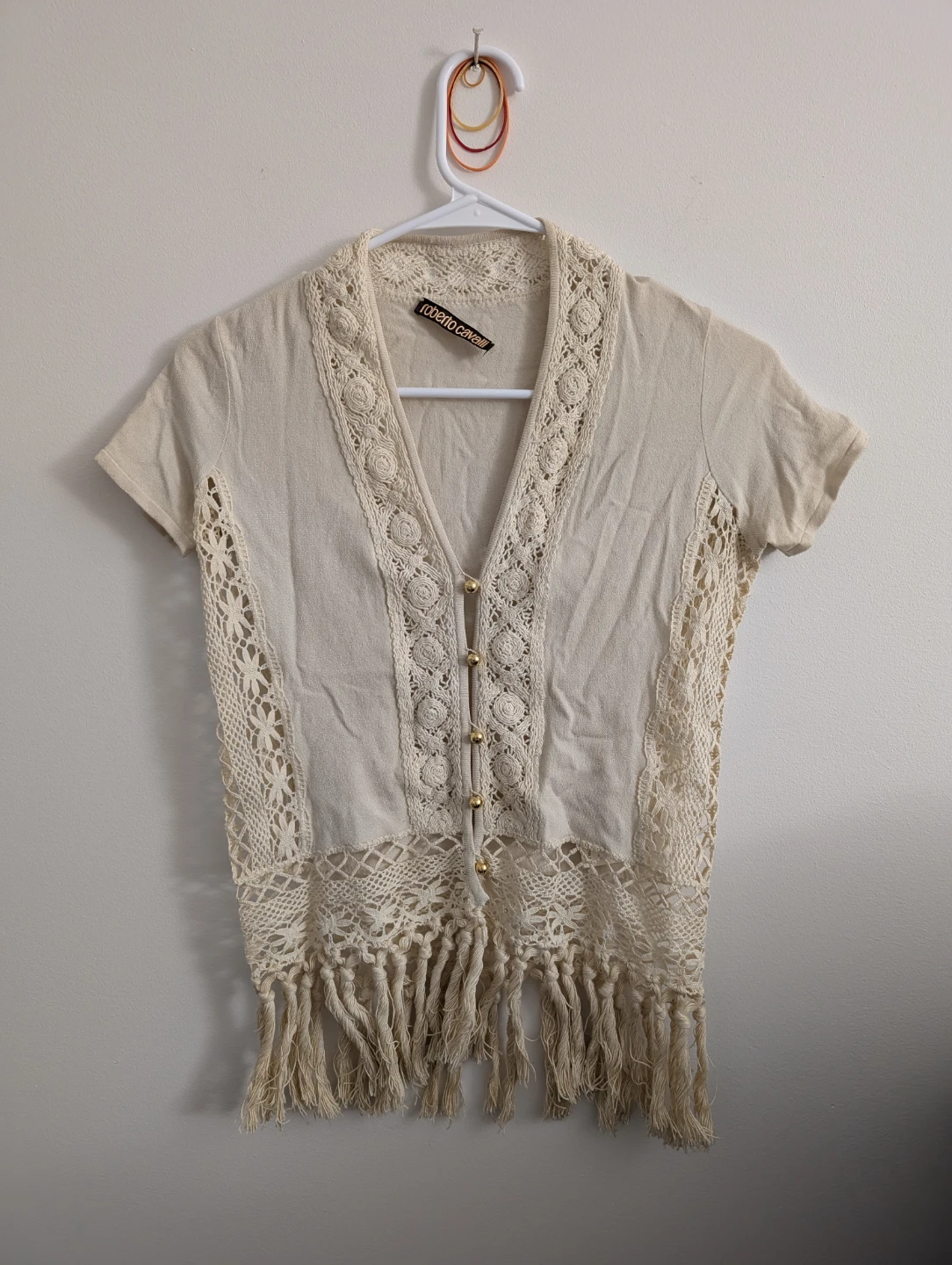 Vintage Roberto Cavalli Cream Crochet Fringe Top
