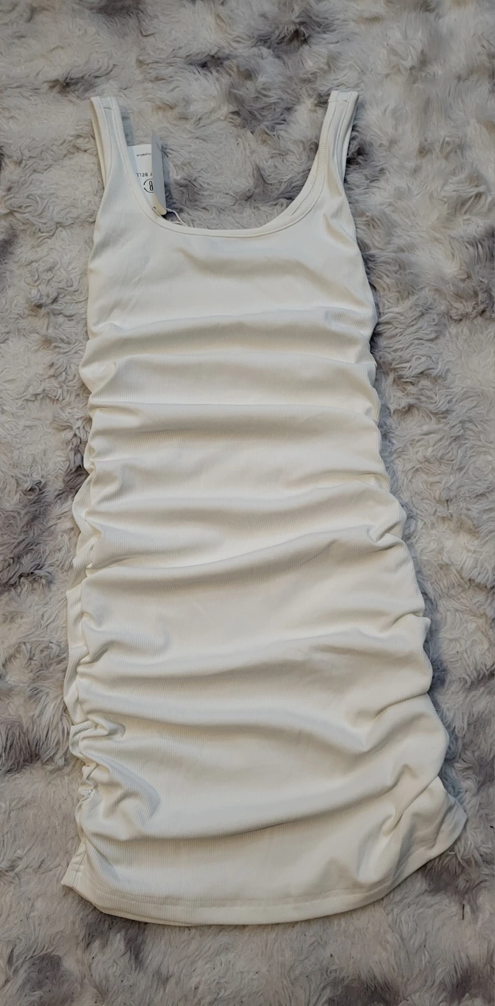 New XS White Ruched Mini Dress