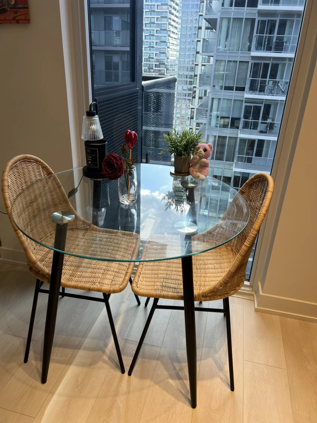 Glass Dining Table and Two Wicker Chairs - photo 2