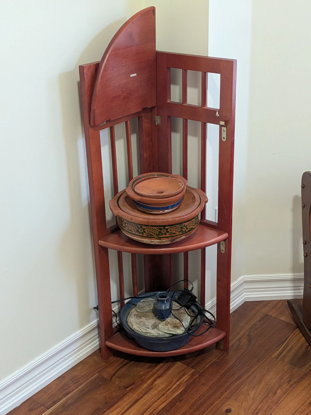 Folding Three-Tier Wooden Corner Shelf