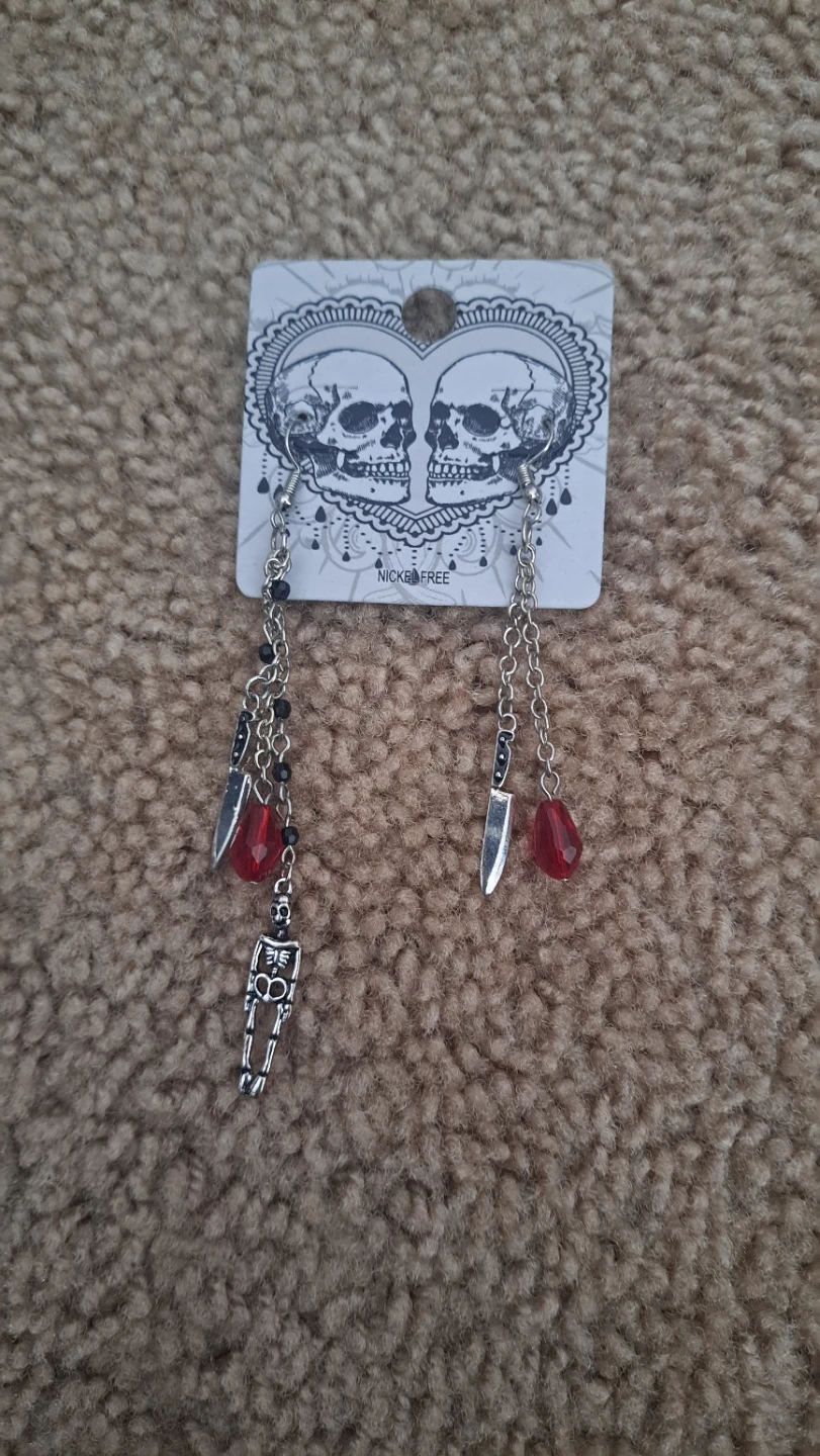 Skeleton and Knife Dangle Earrings