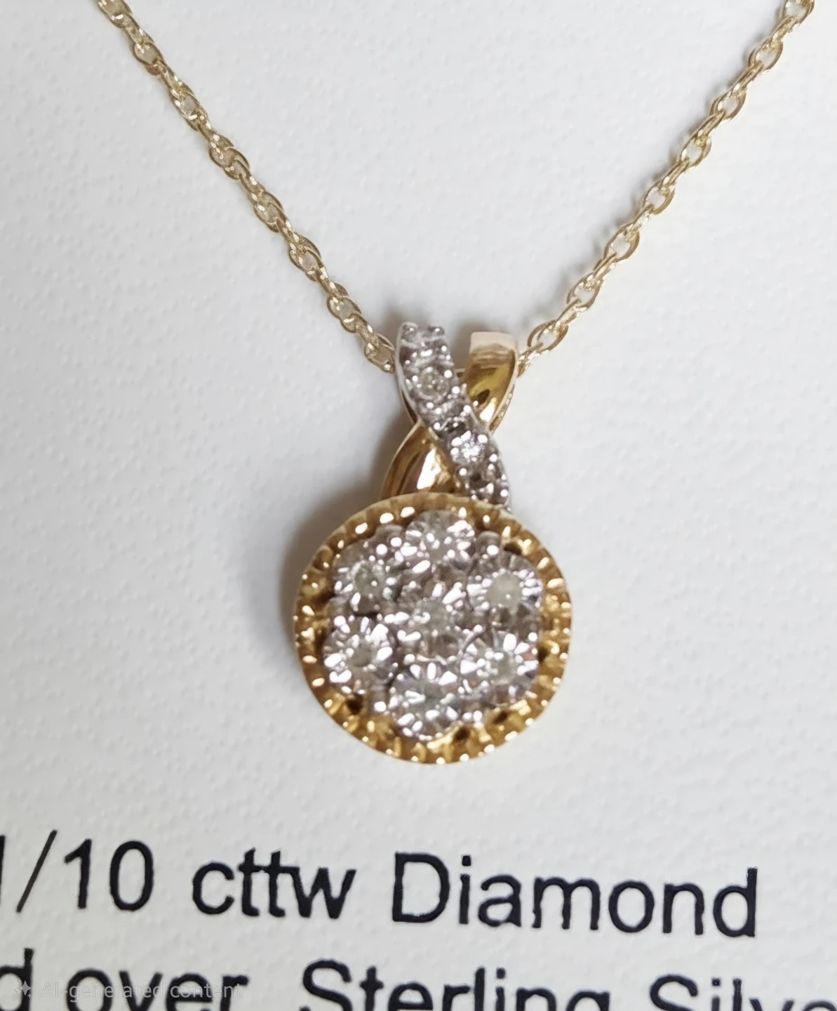New 925 Sterling Silver Gold Plated Diamond Necklace - photo 3