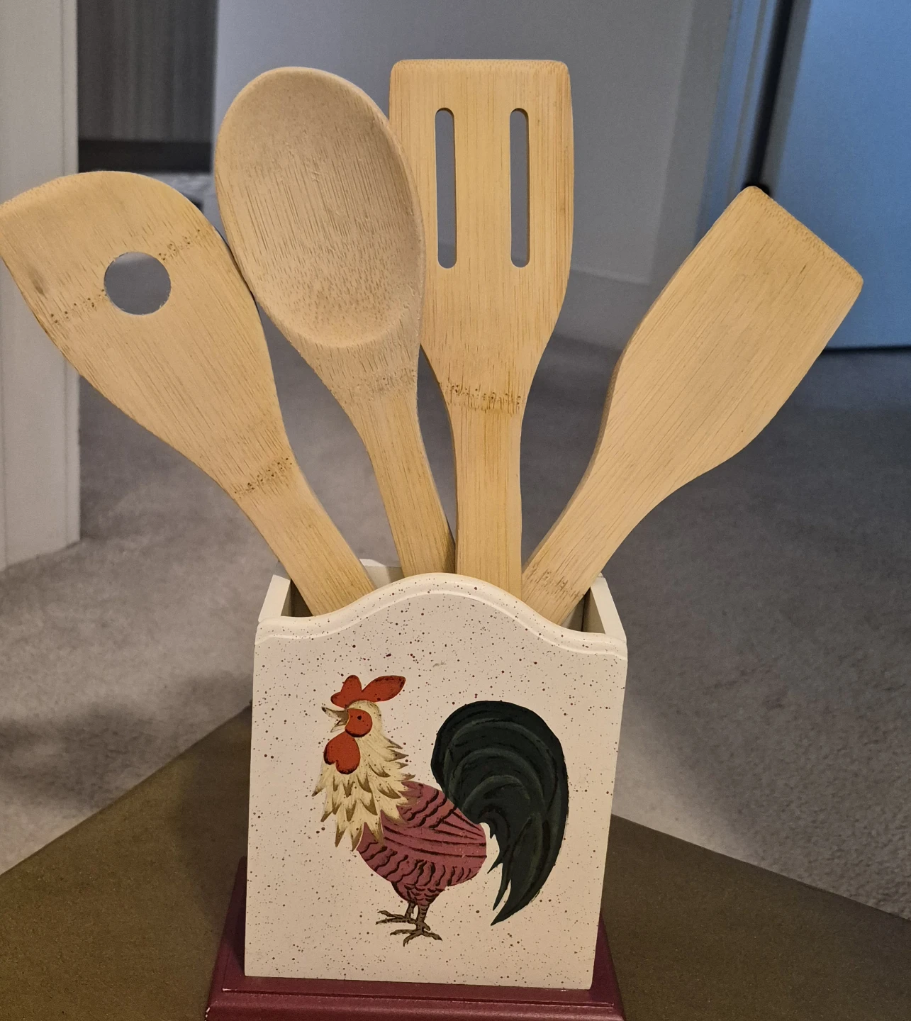 Bamboo Kitchen Utensil Set with Rooster Holder - photo 3