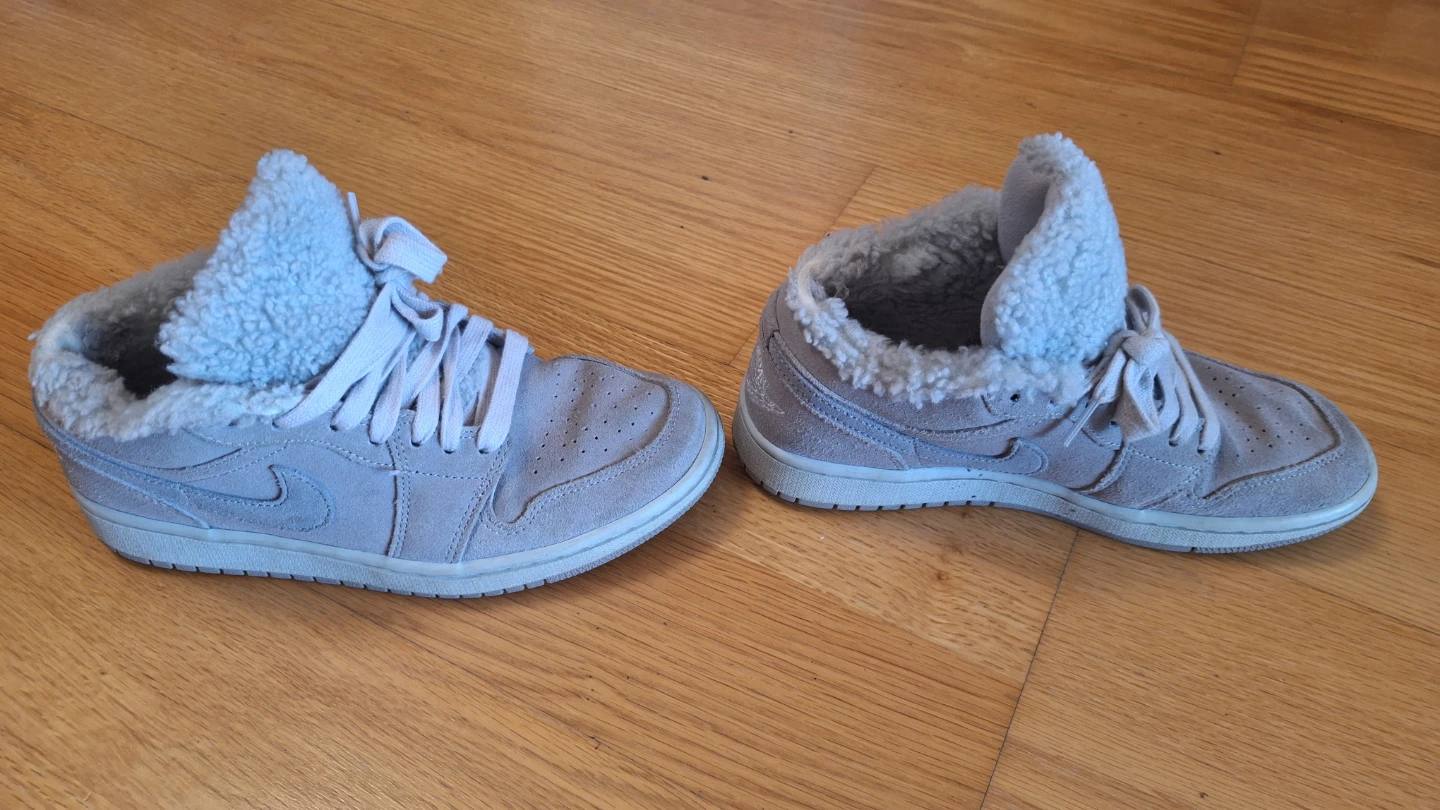 Nike Jordan 1 Low Grey Faux Fur Sneakers US 7.5 - photo 2