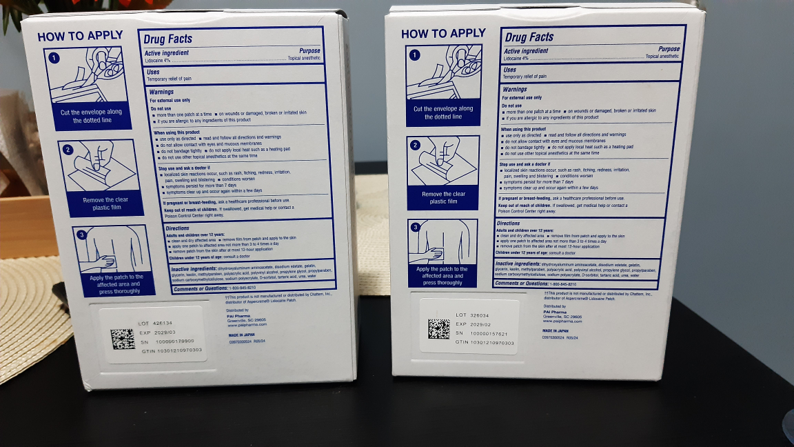 2 Boxes PAI Pharma Lidocaine Pain Relief Patches - photo 2