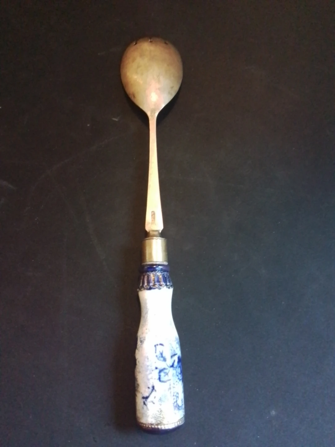 Antique 1890s English Flow Blue & Silverplate Salad Serving Fork - photo 3
