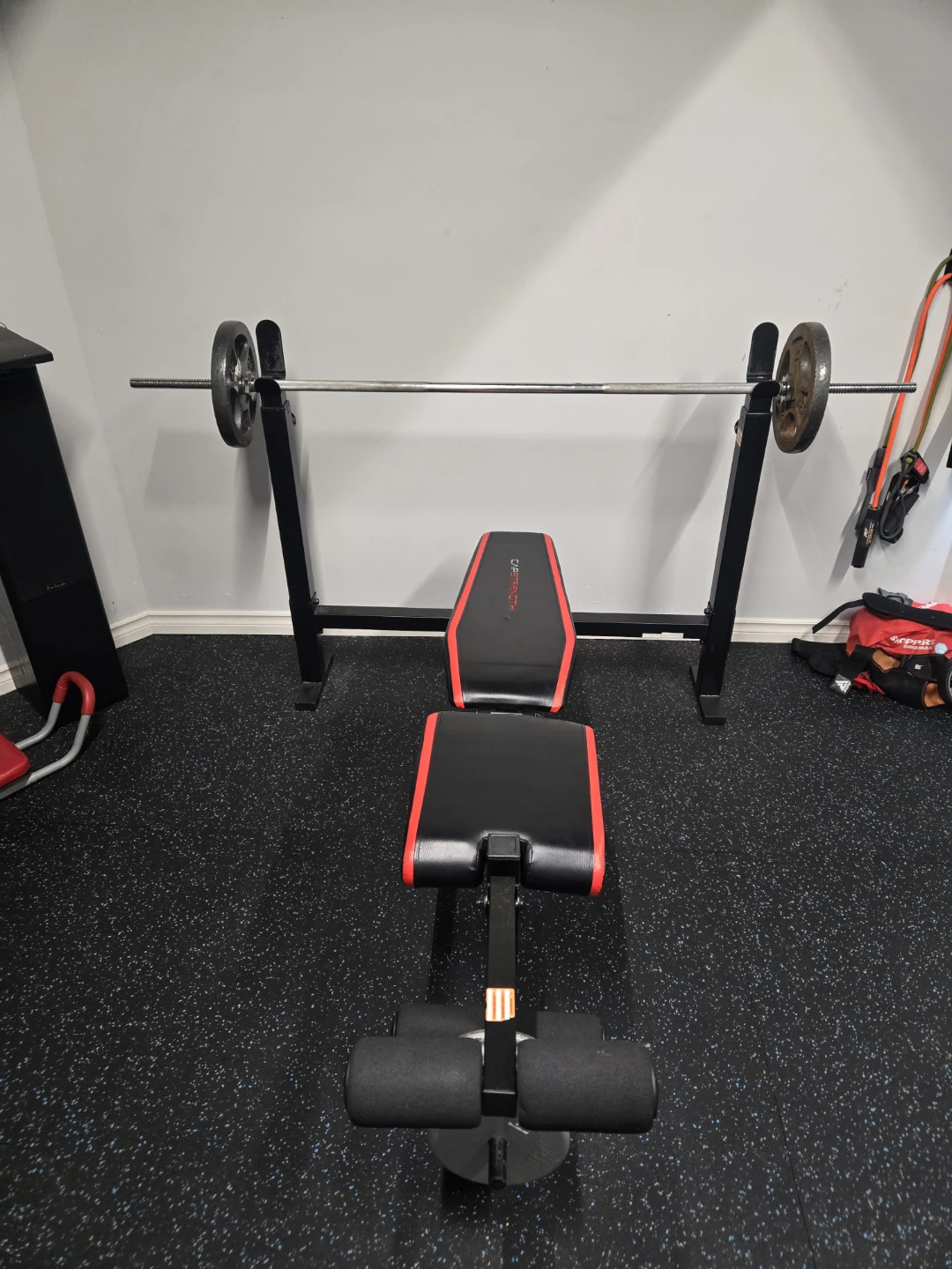CAP Strength Weight Bench with Barbell and Weights