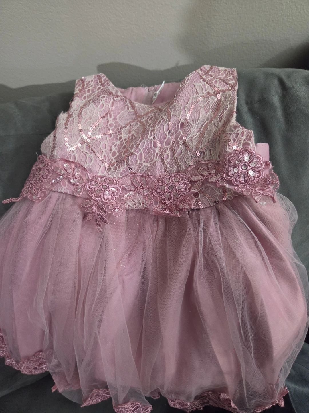 Pink Sequin Lace Dress with Bow