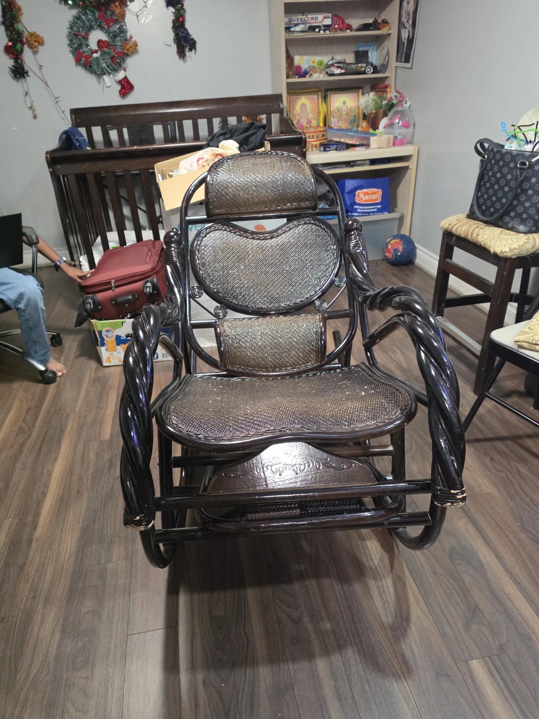 Dark Brown Rattan Rocking Chair with Footrest - photo 4