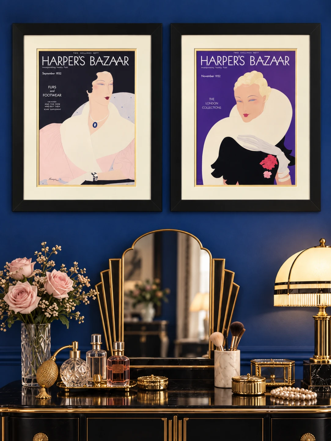Set of 2 Vintage Harper's Bazaar Framed Art Prints