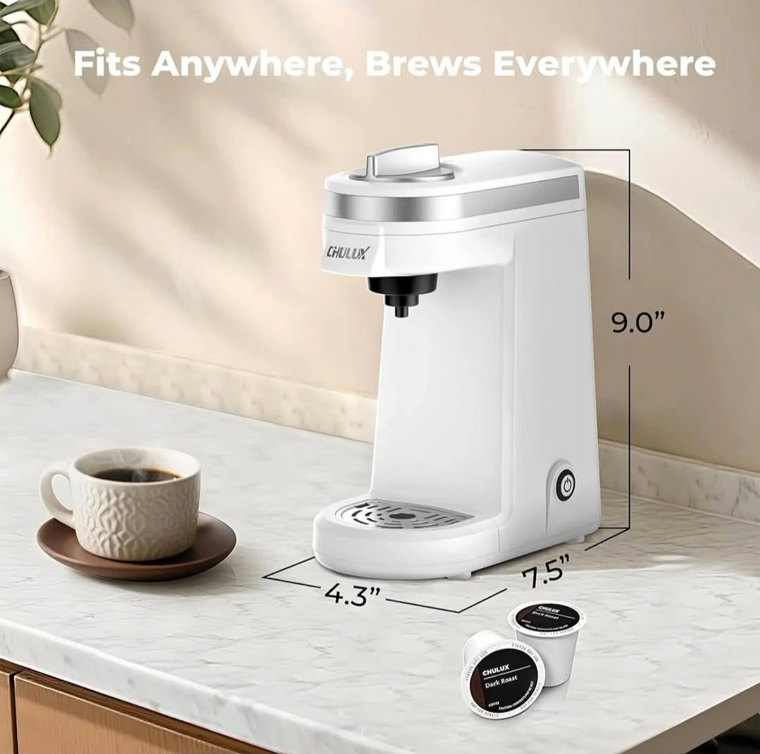 CHULUX Single Serve Coffee Maker with cups holder +Cofffe pods.