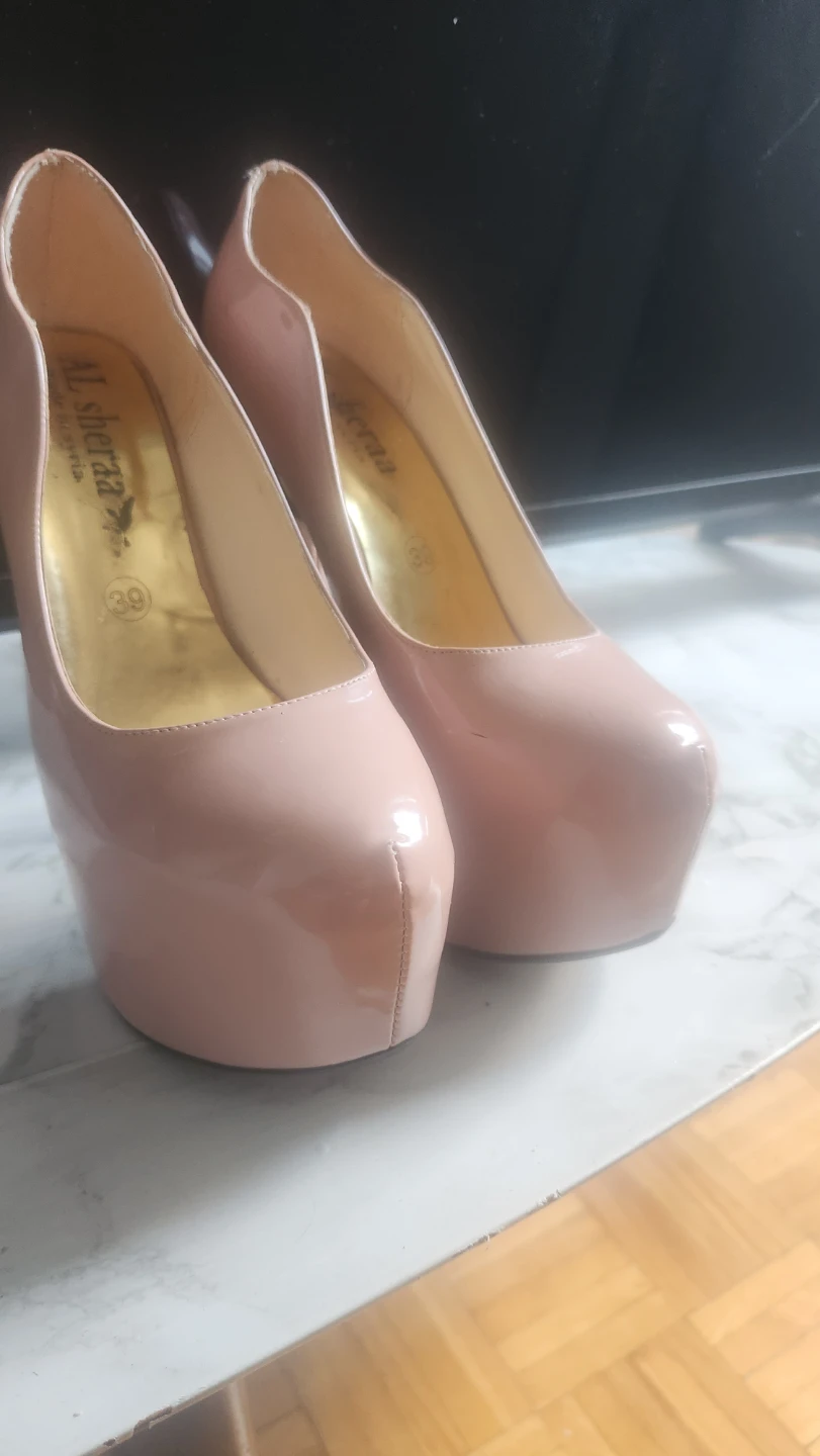 AL SHERAA Nude Patent Platform Heels - Size 39