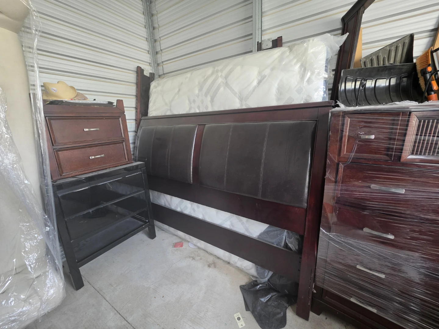 King size Dark Wood Bed Frame with Upholstered Headboard - photo 5