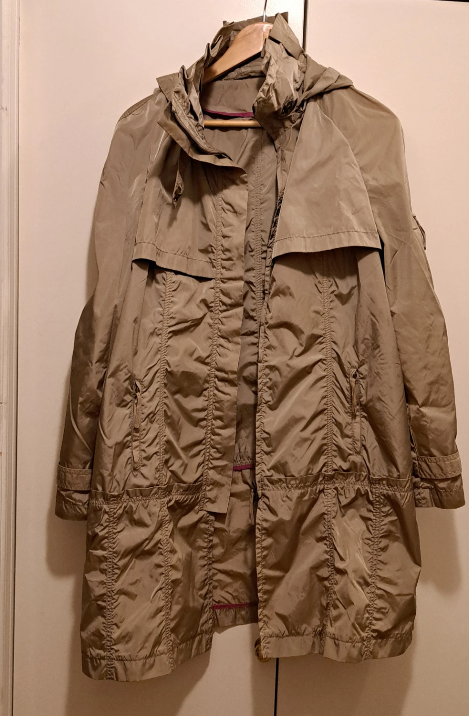 Tan hooded utility raincoat