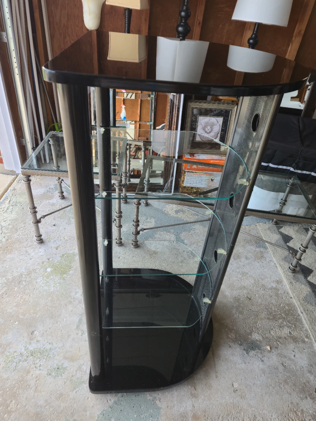 Black Glass & Steel 5-Tier Media / Entertainment Stand - photo 2