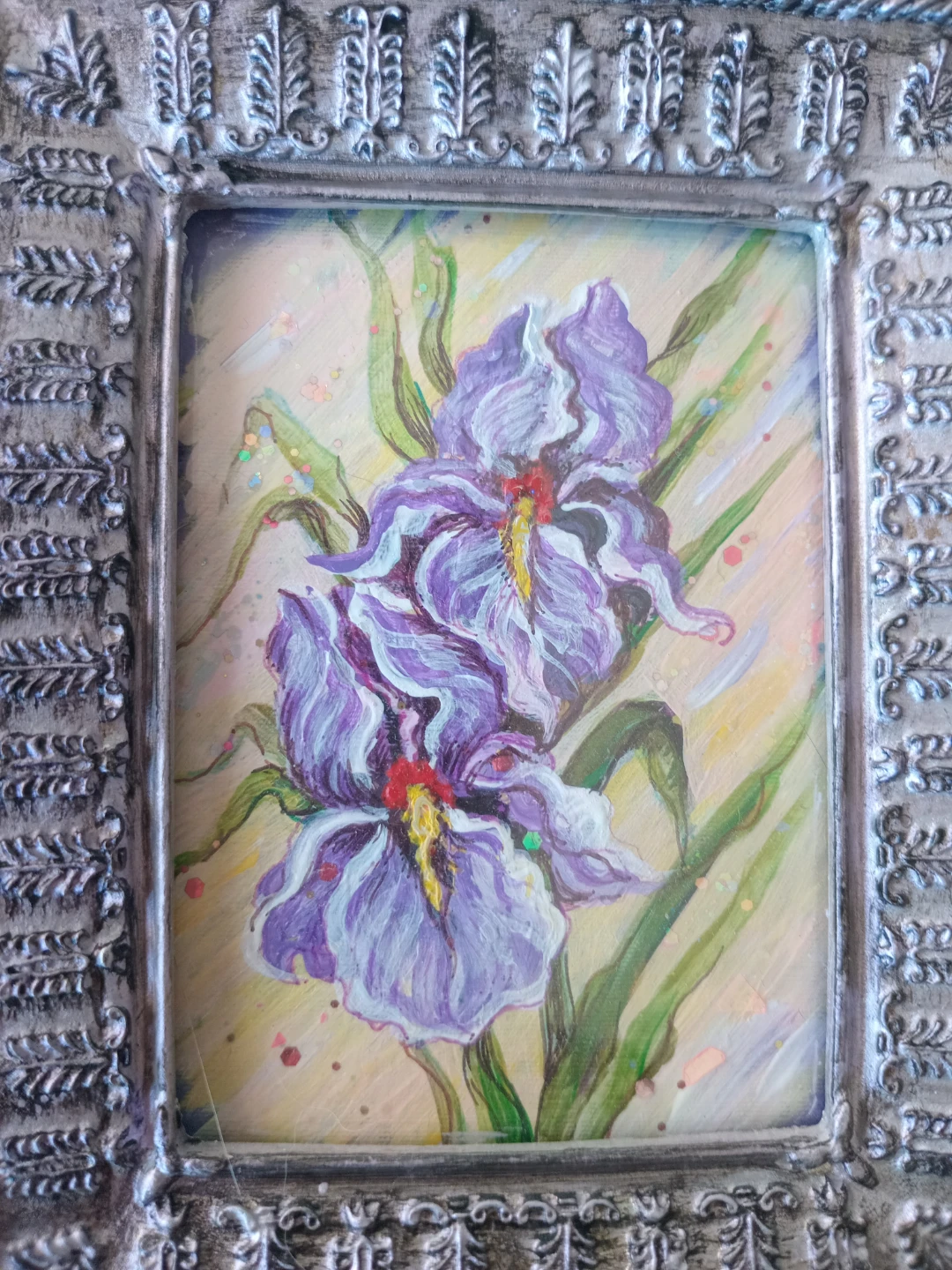 Miniature Framed Painting of Irises - photo 3