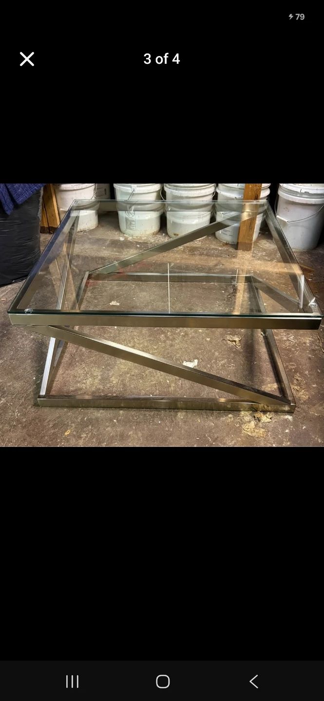 Modern Square Glass Coffee Table with Metal Base - photo 2