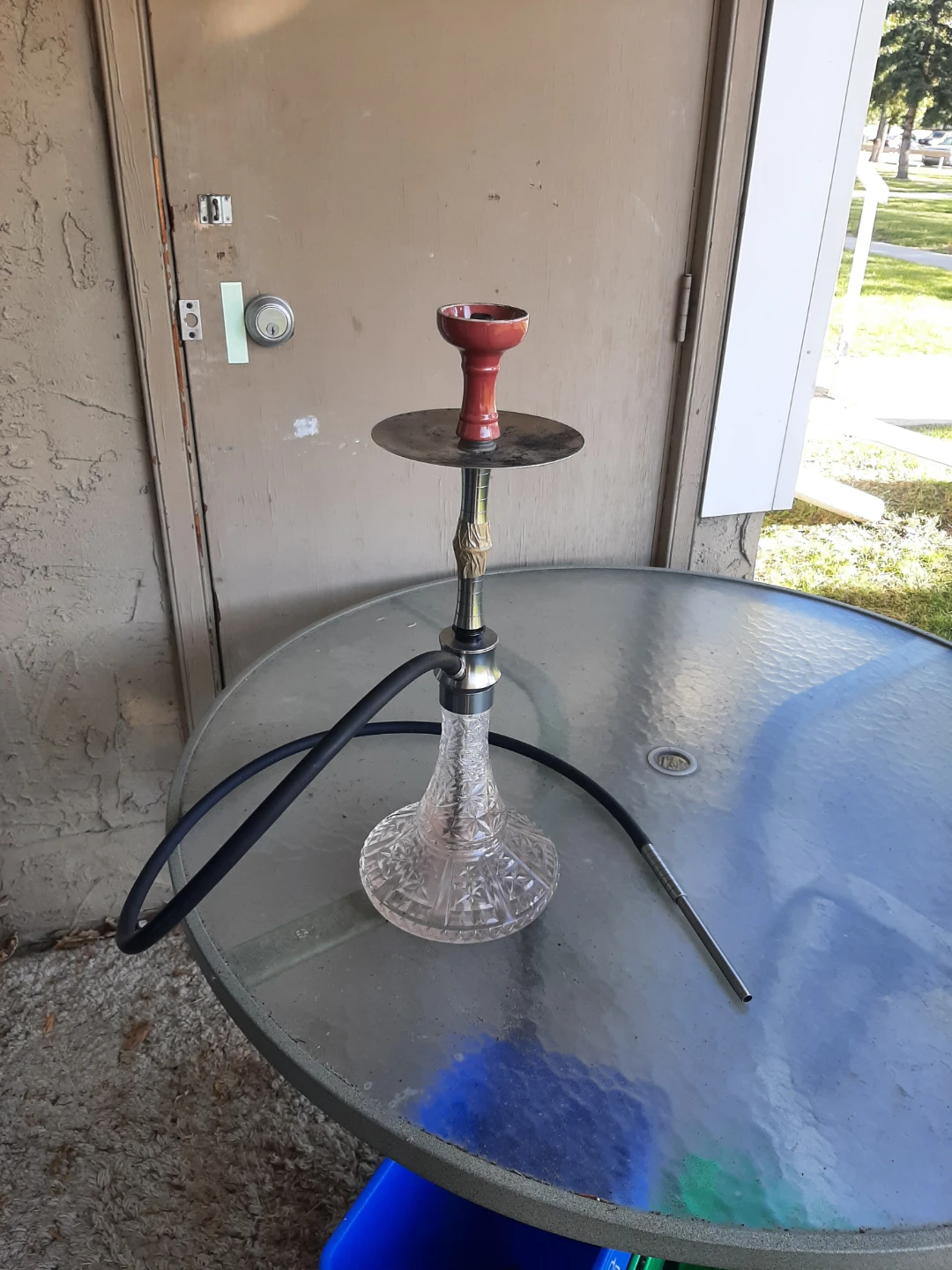 Glass Base Hookah with Red Bowl