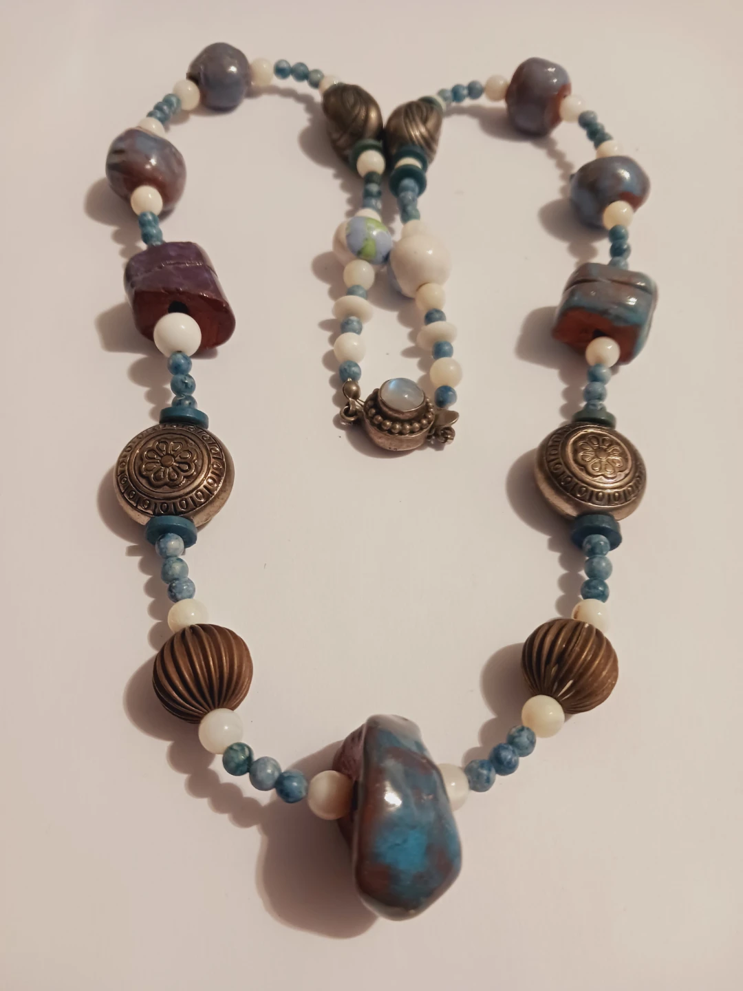Sterling Silver Moonstone Clasp Unique Statement Necklace