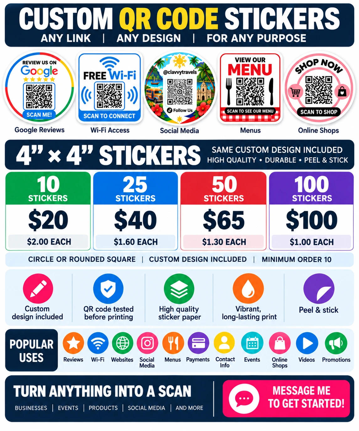 Custom QR Code Stickers – Your Link + Custom Design