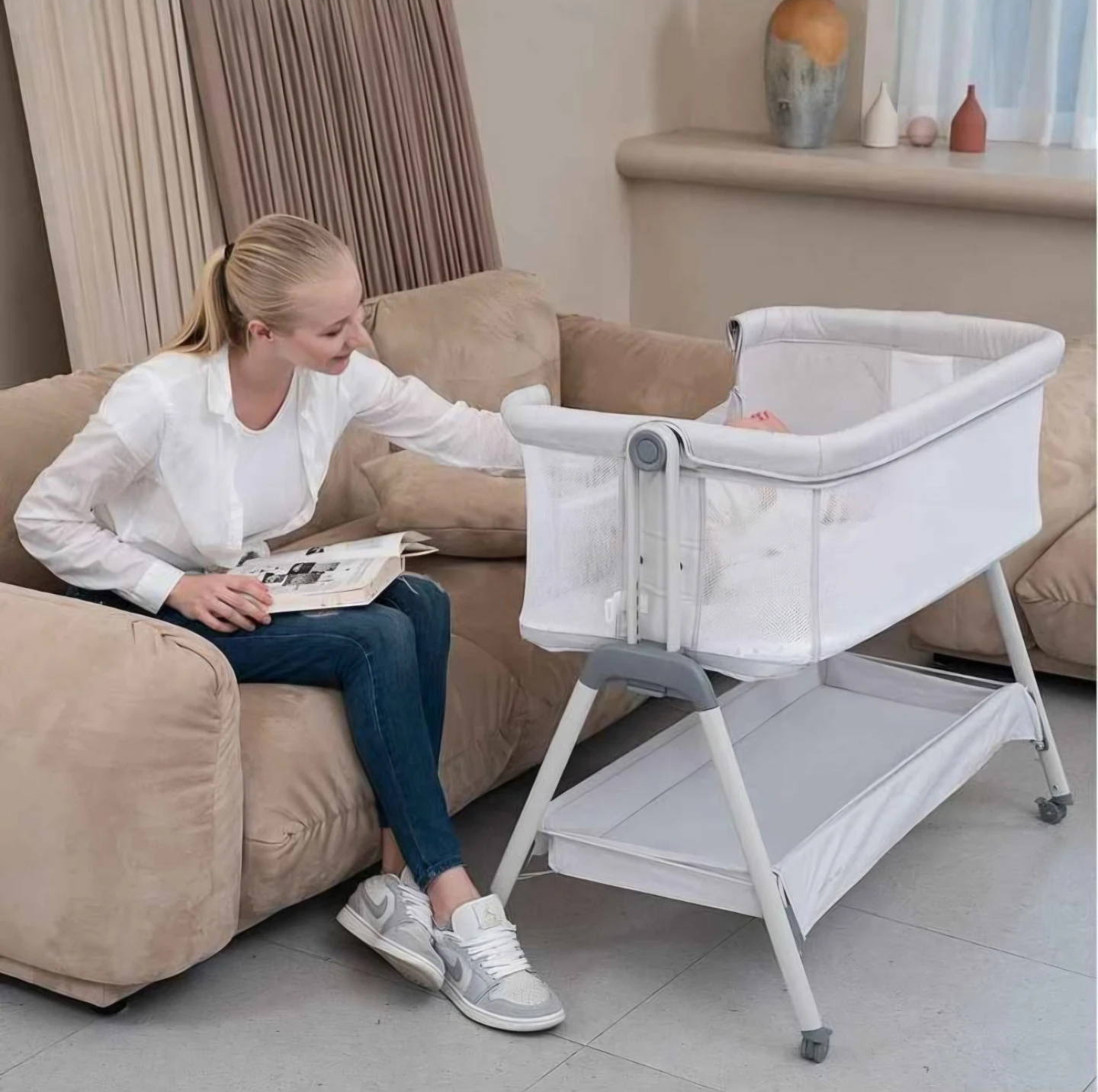 ANGELBLISS Baby Bassinet Bedside Sleeper with Wheels - photo 5