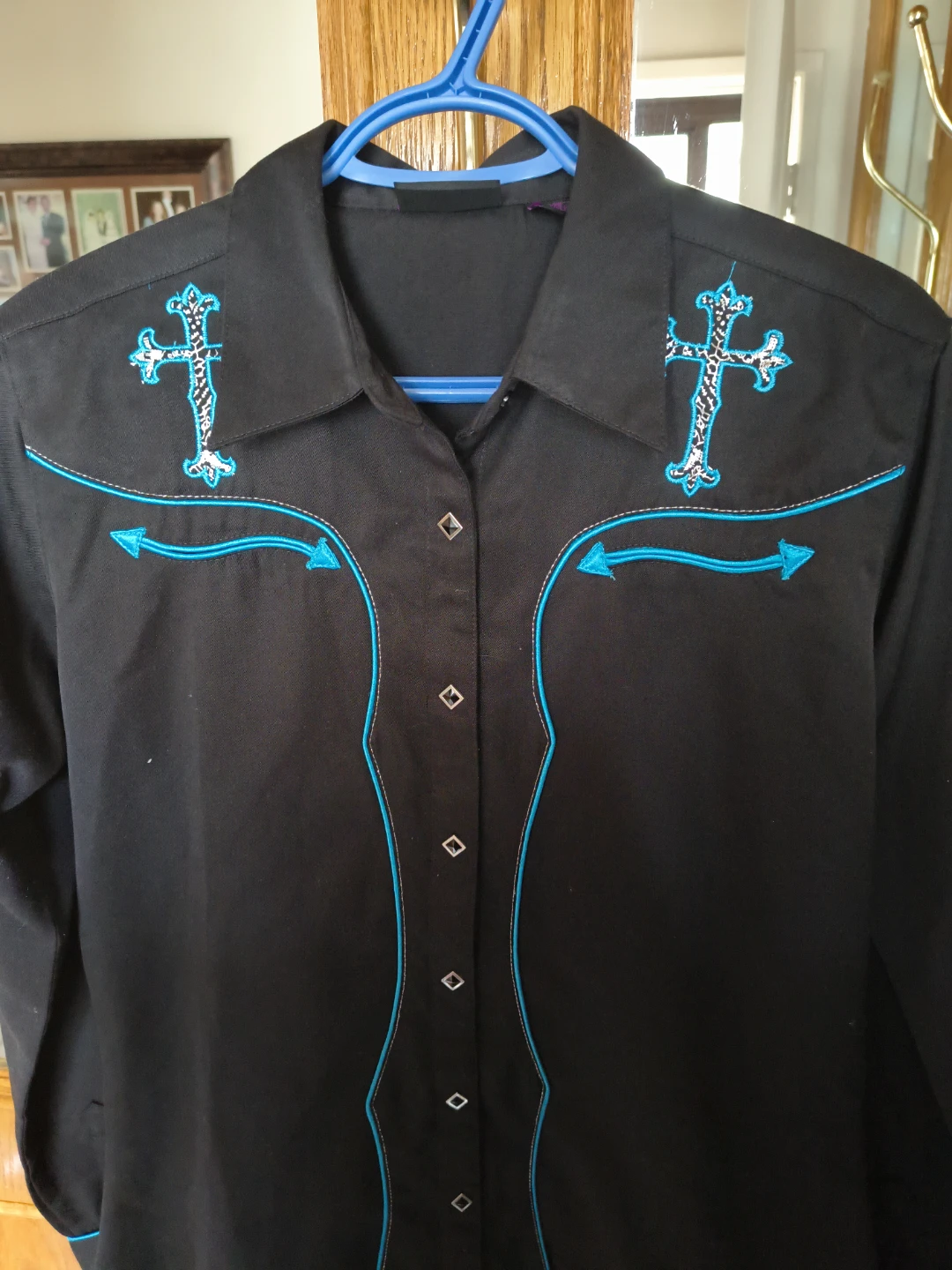 Wrangler Black Western Shirt with Turquoise Embroidery - photo 2