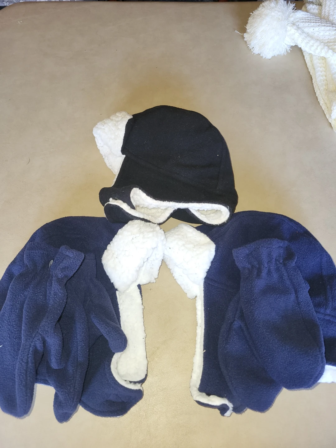 Navy Fleece Hat and Mitten Set