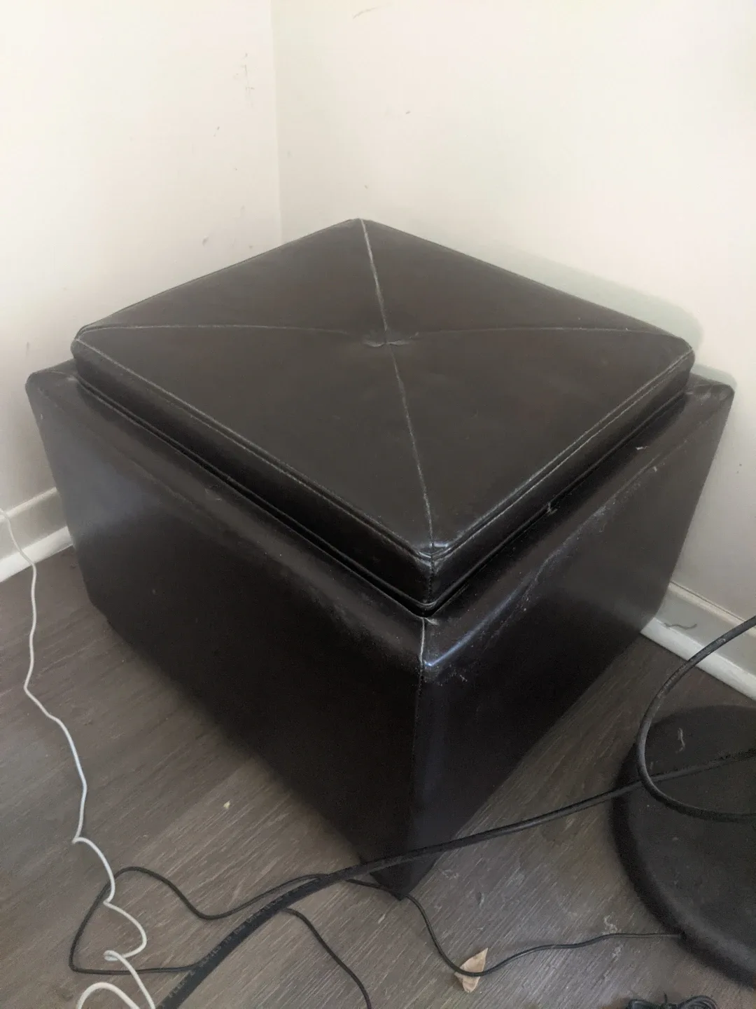 Dark Brown Storage Ottoman with Tray Top