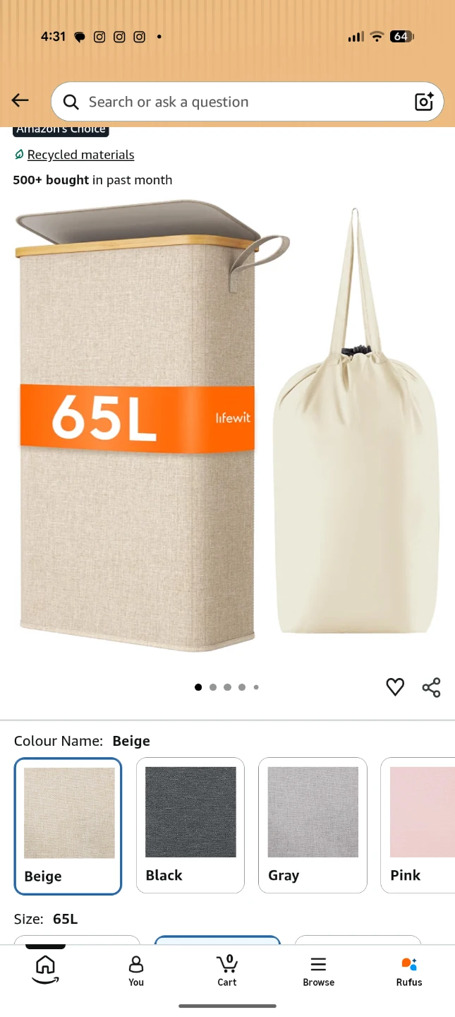 Lifewit 65L Laundry Hamper with Lid