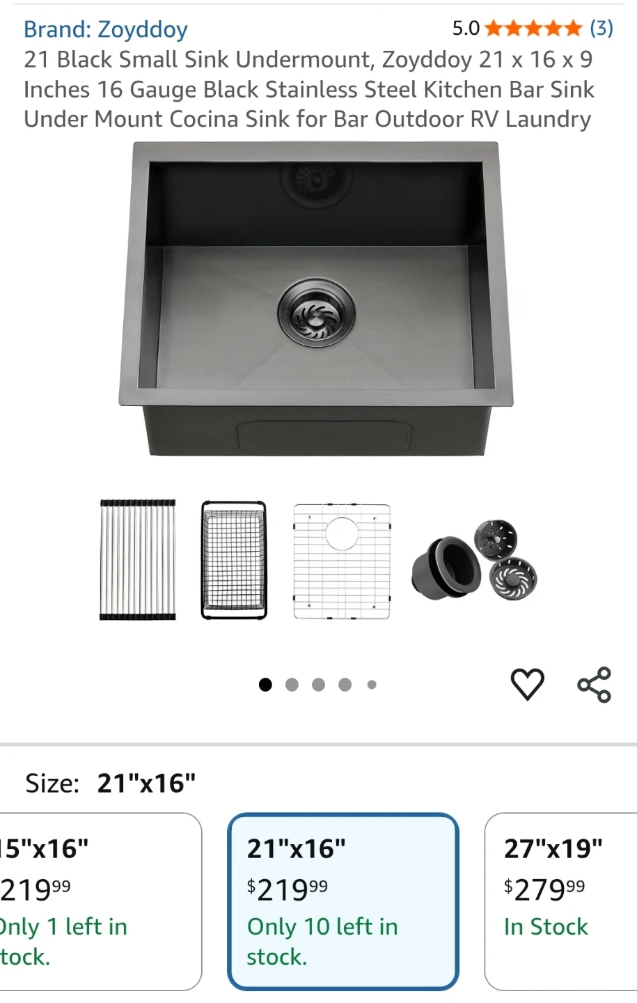 Zoyddoy 21-inch Black Undermount Kitchen Sink